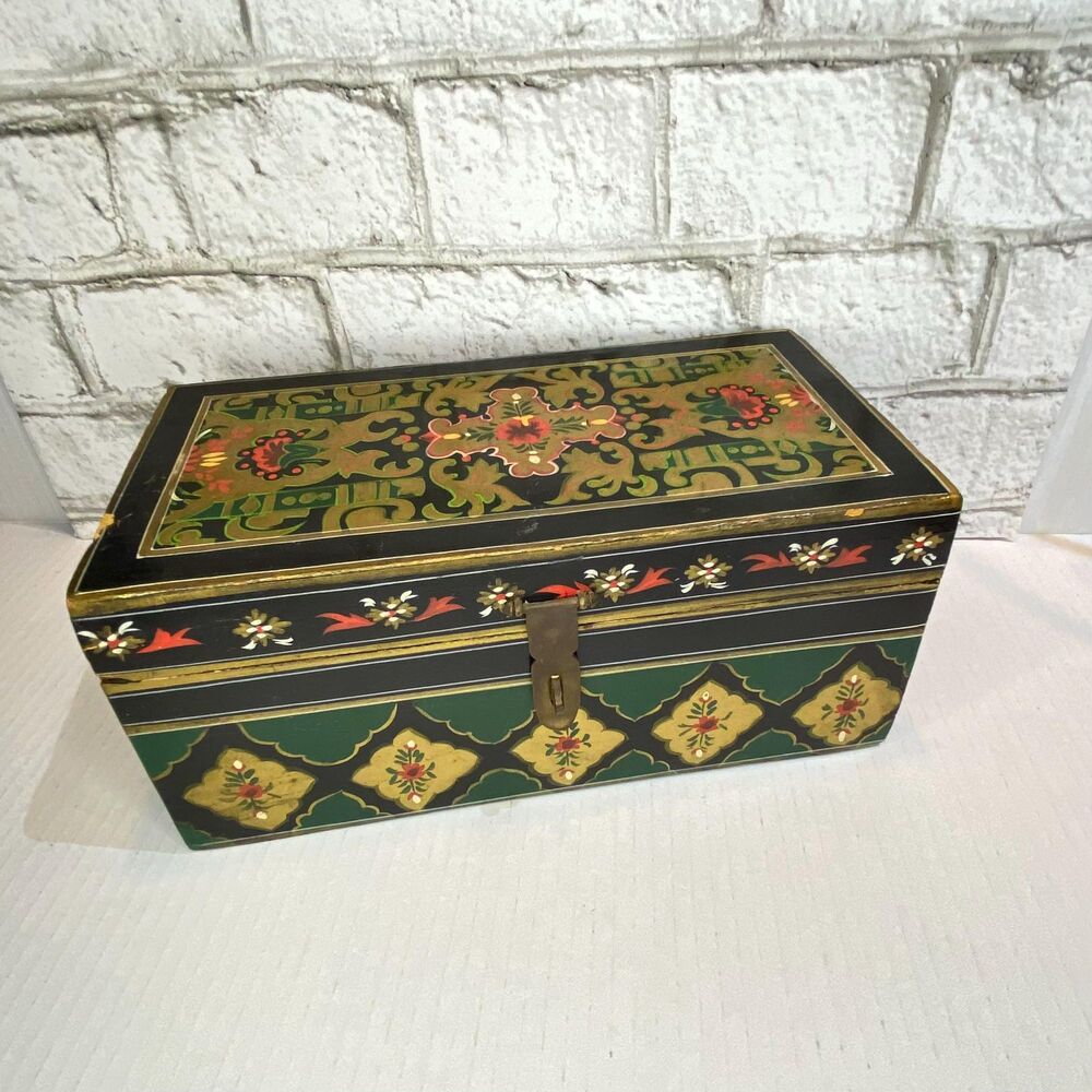Ornate Indian Wooden Box Hand Painted